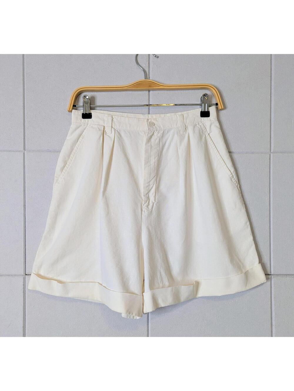 Vintage 90s high waist pleated cuffed cotton blend flare shorts